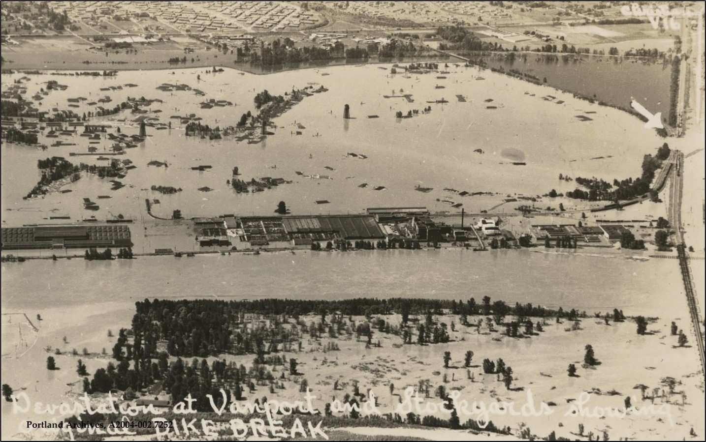 Image showing historic Vanport and the flooding that occurred.