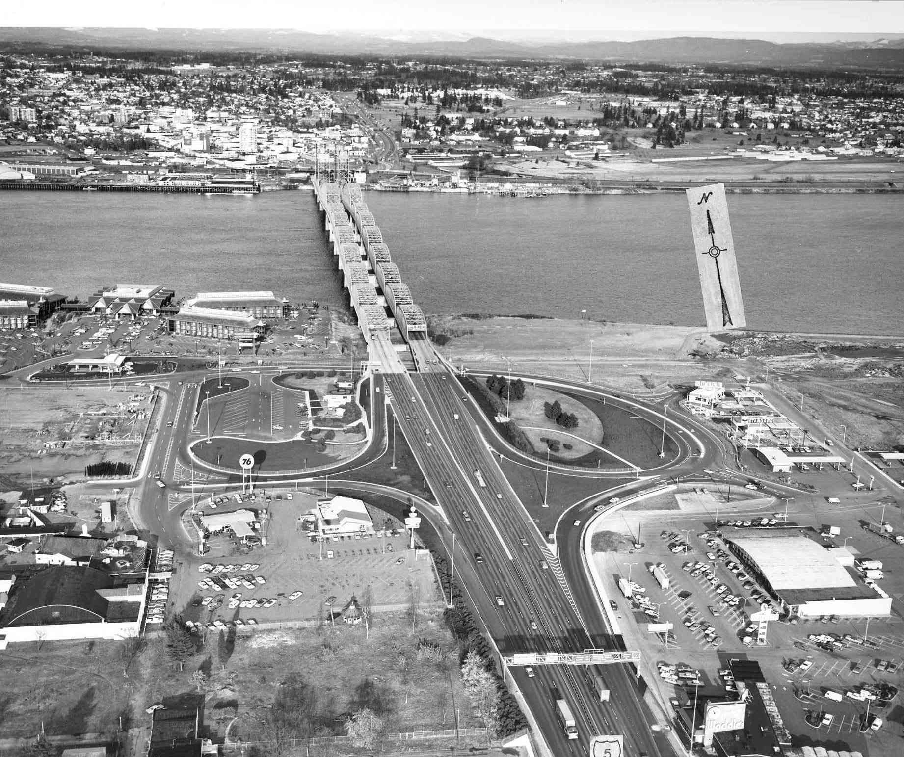 Historic black and white photo of the I-5 corridor from 1971 shows little development