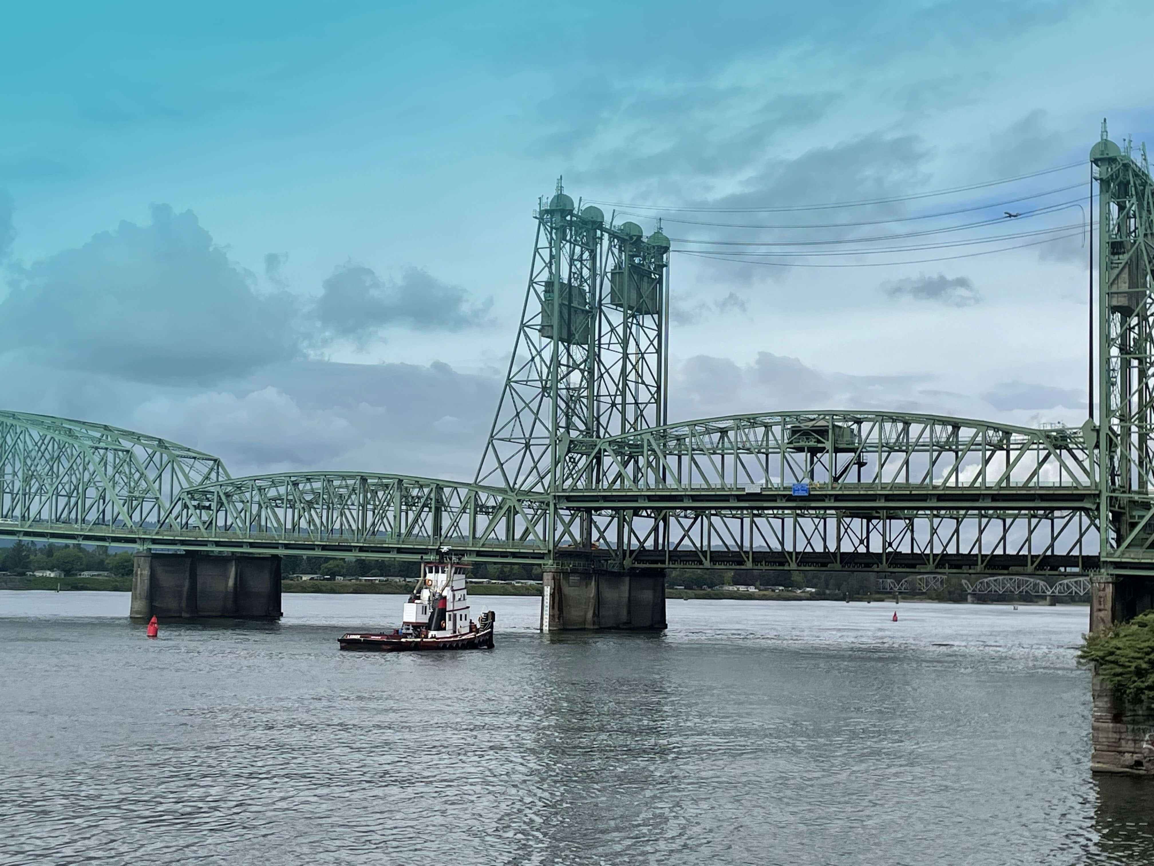 The Interstate Bridge lifting for a boat to pass under